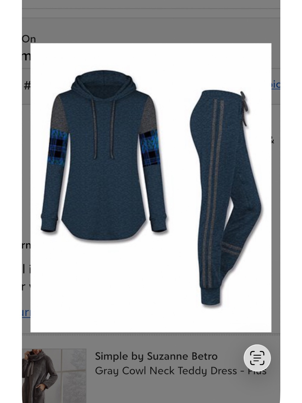 Loveudear Size Blue Hooded Sweatshirt & Jogger Set with Plaid Sleeve Detail